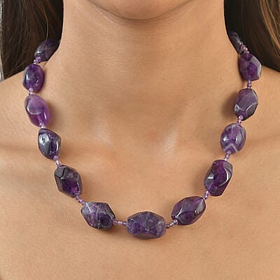 EverTrue African Amethyst 500.00 ctw Beaded Necklace in 18K YG Plated 18-19 Inches