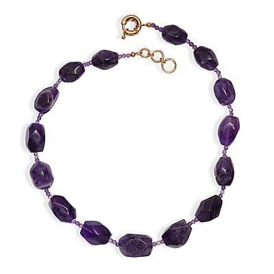 EverTrue African Amethyst 500.00 ctw Beaded Necklace in 18K YG Plated 18-19 Inches