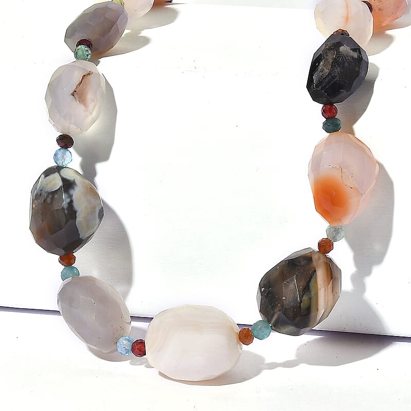 EverTrue Multi Gemstone and Multi Agate 430.00 ctw Beaded Necklace in 18K YG Plated 18-19 Inches