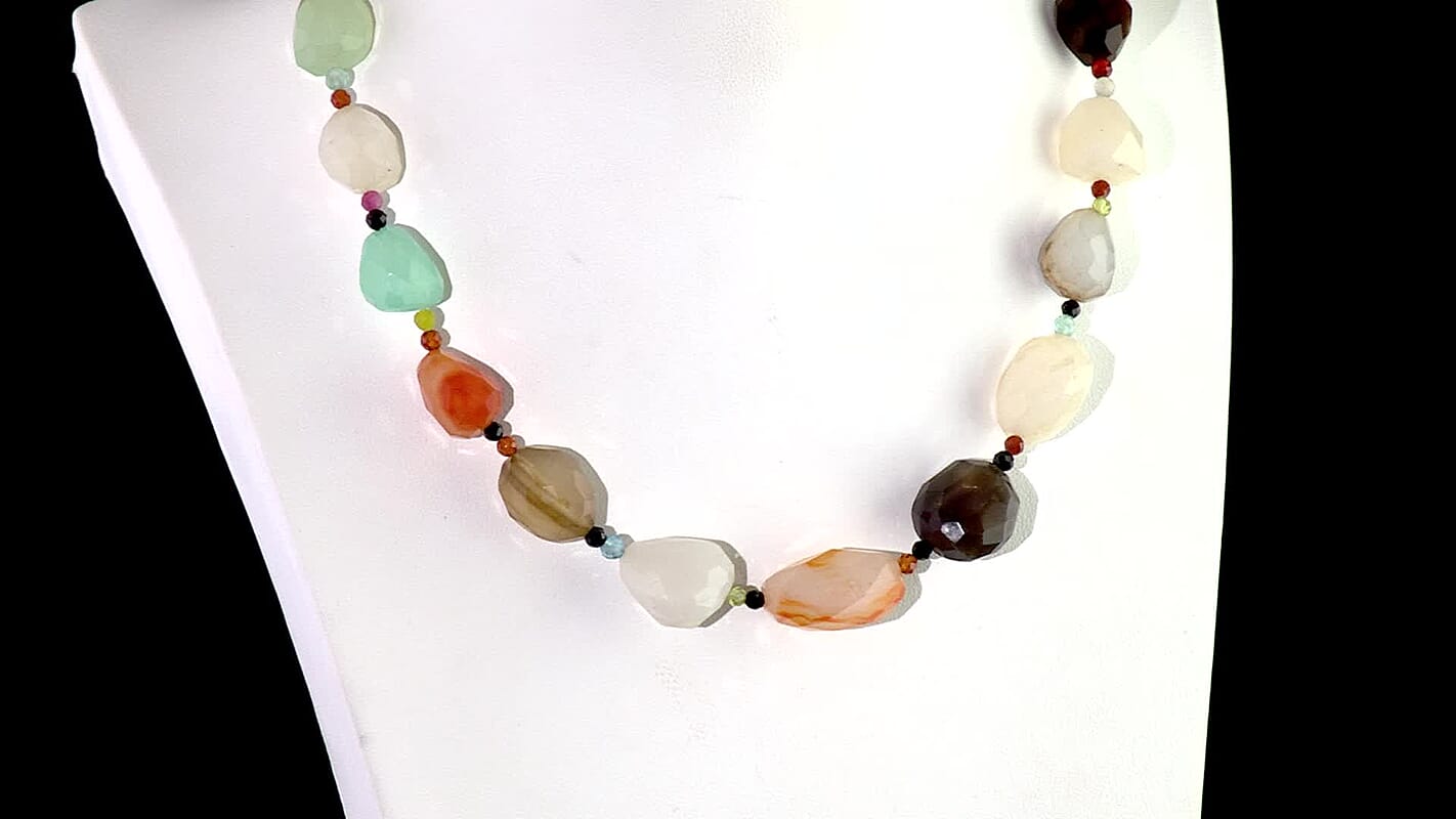 EverTrue Multi Gemstone, Multi Agate Beaded Necklace (18-19 Inches) in 18K YG Plated 430.00 ctw