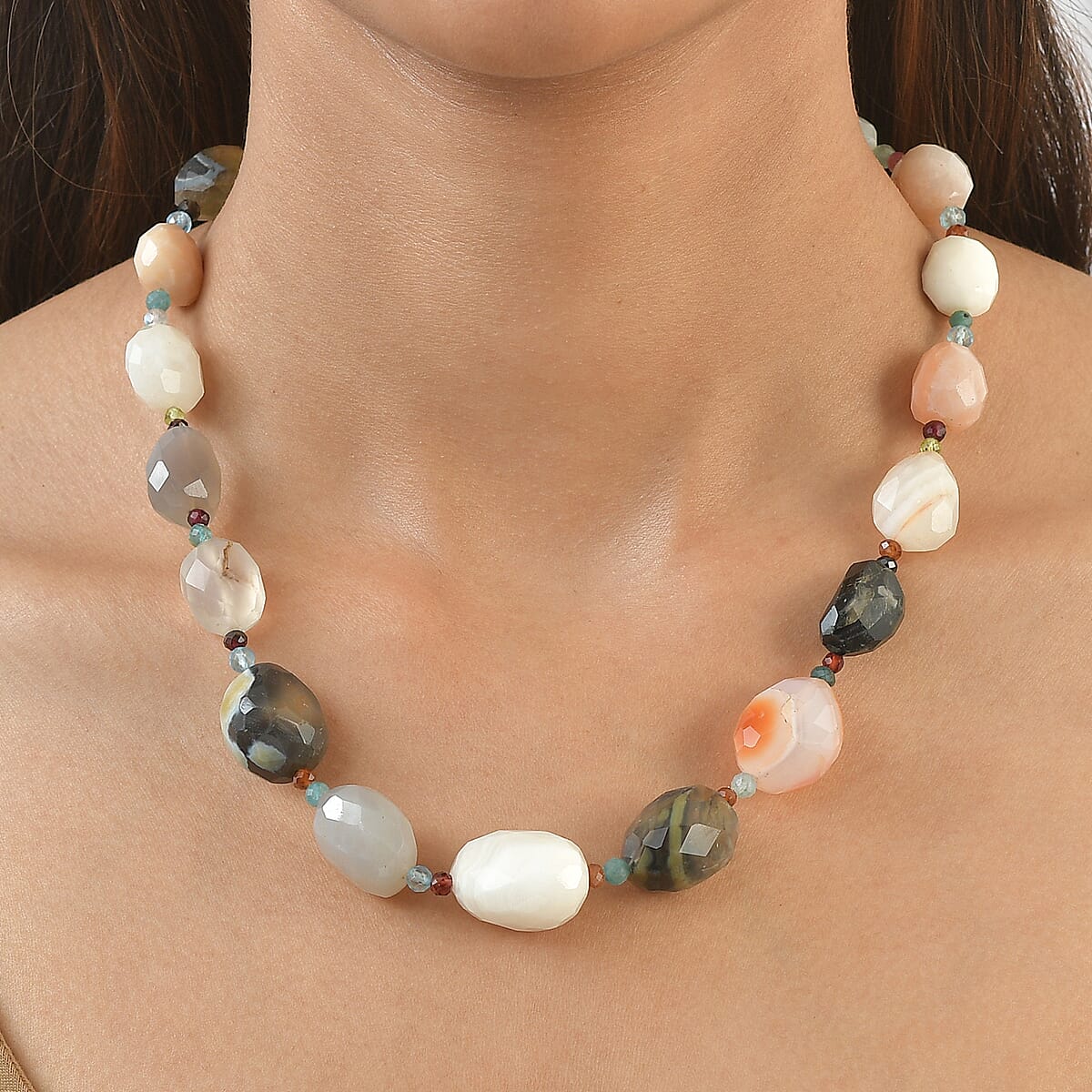 EverTrue Multi Gemstone and Multi Agate 430.00 ctw Beaded Necklace in 18K YG Plated 18-19 Inches  image number 2