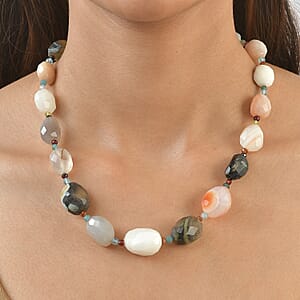 EverTrue Multi Gemstone and Multi Agate 430.00 ctw Beaded Necklace in 18K YG Plated 18-19 Inches 