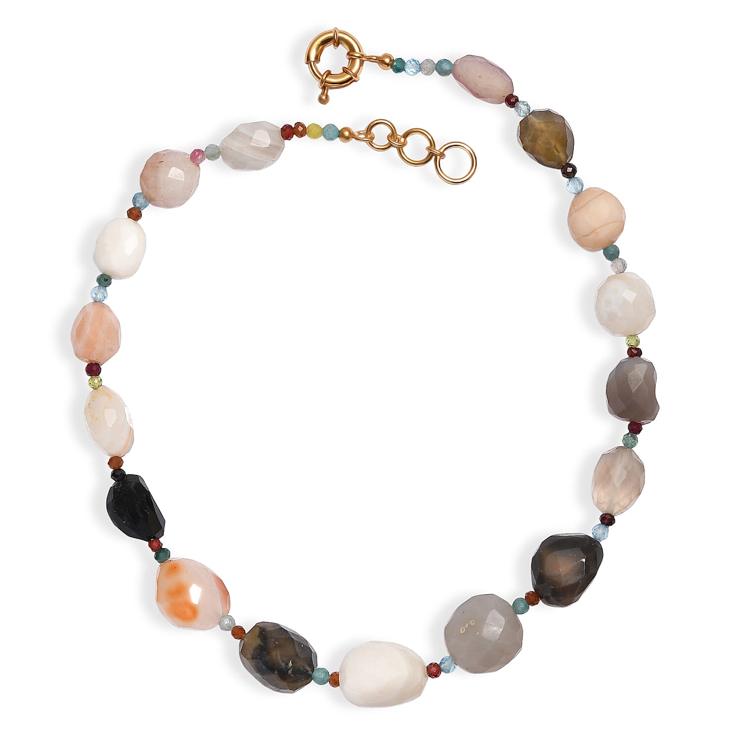 EverTrue Multi Gemstone and Multi Agate 430.00 ctw Beaded Necklace in 18K YG Plated 18-19 Inches