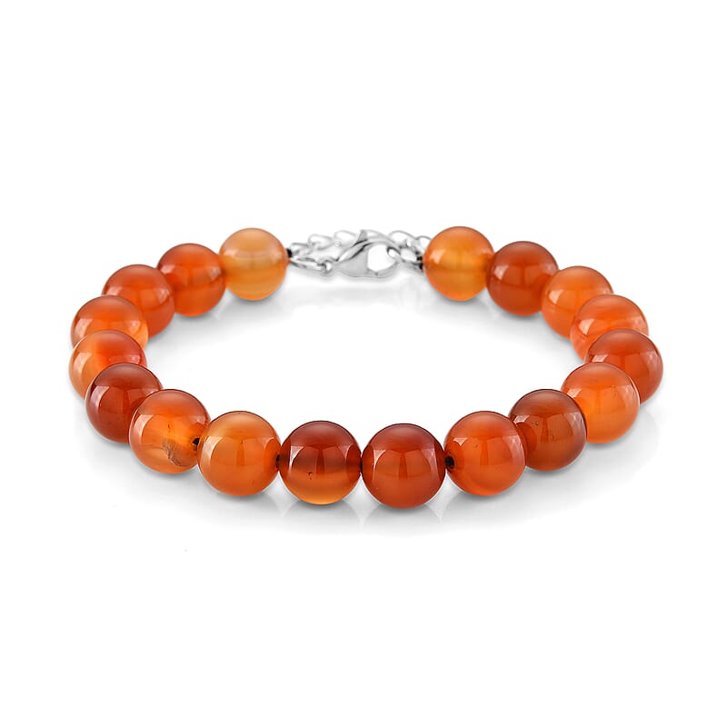 Carnelian 120.00 ctw Beaded Bracelet in Stainless Steel (7.5-9.0In)