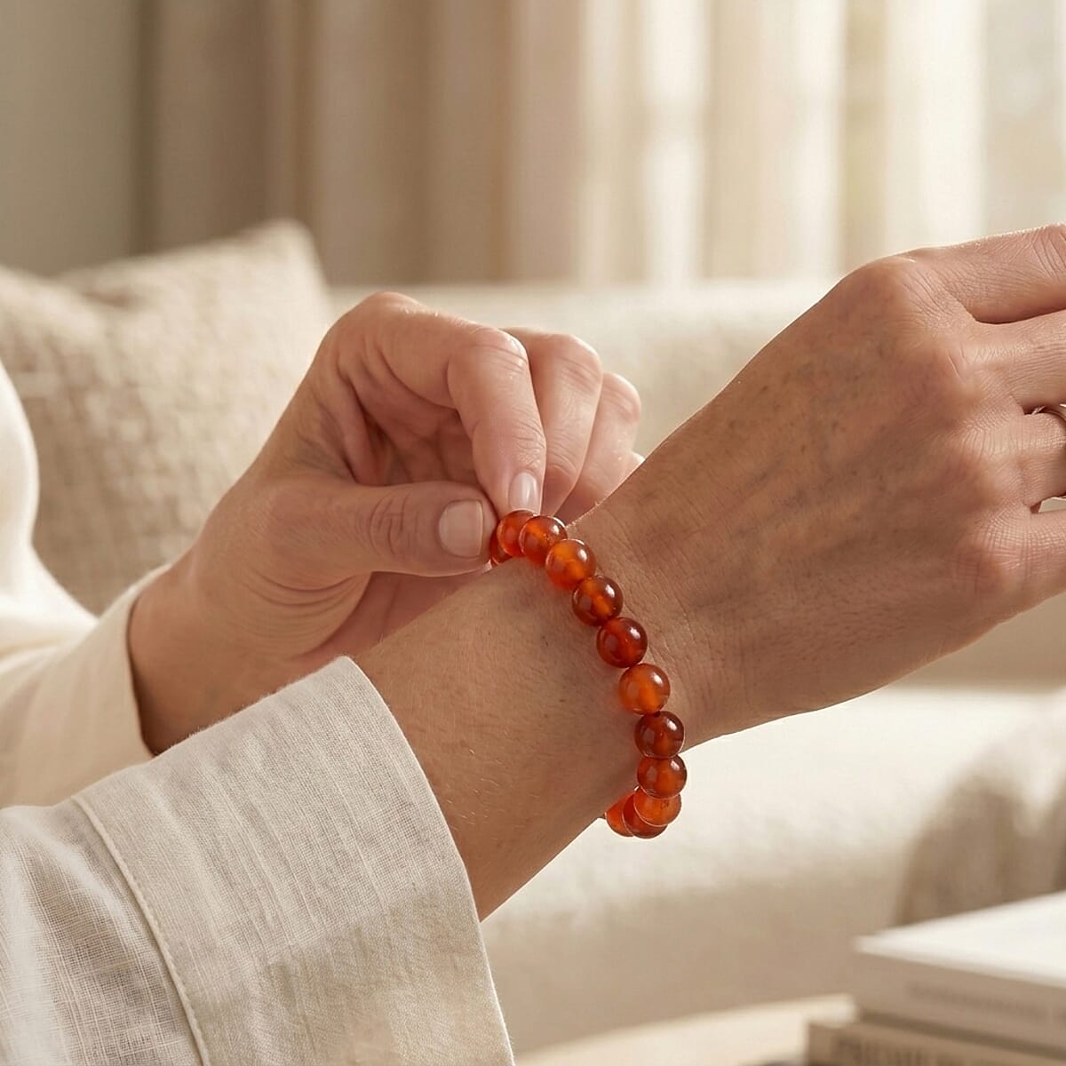 Carnelian 120.00 ctw Beaded Bracelet in Stainless Steel (7.5-9.0In) image number 1