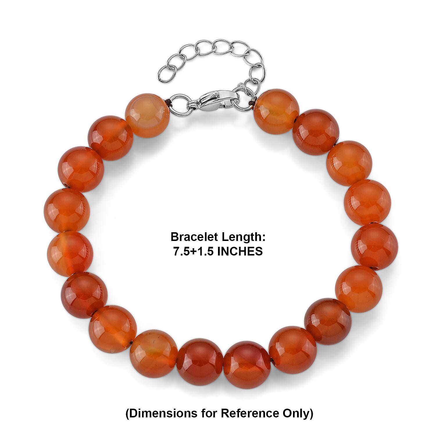 Carnelian 120.00 ctw Beaded Bracelet in Stainless Steel (7.5-9.0In)