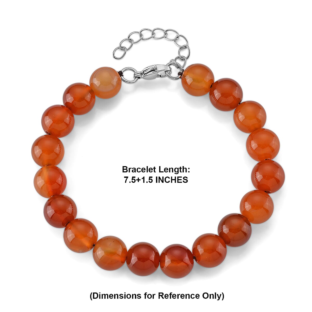 Carnelian 120.00 ctw Beaded Bracelet in Stainless Steel (7.5-9.0In) image number 4