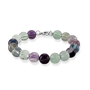 Multi Fluorite 150.00 ctw Beaded Bracelet in Stainless Steel (7.5-9.0In)