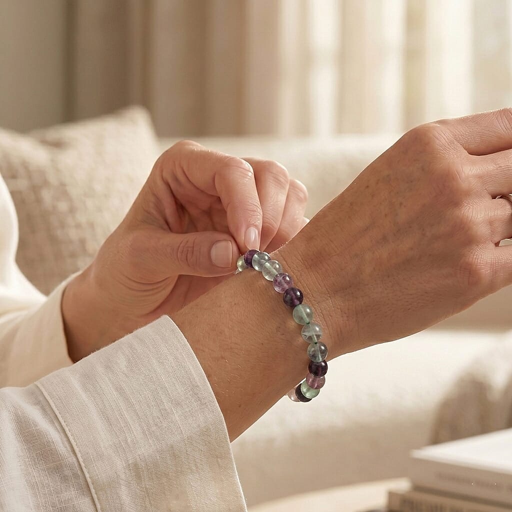 Multi Fluorite 150.00 ctw Beaded Bracelet in Stainless Steel (7.5-9.0In)