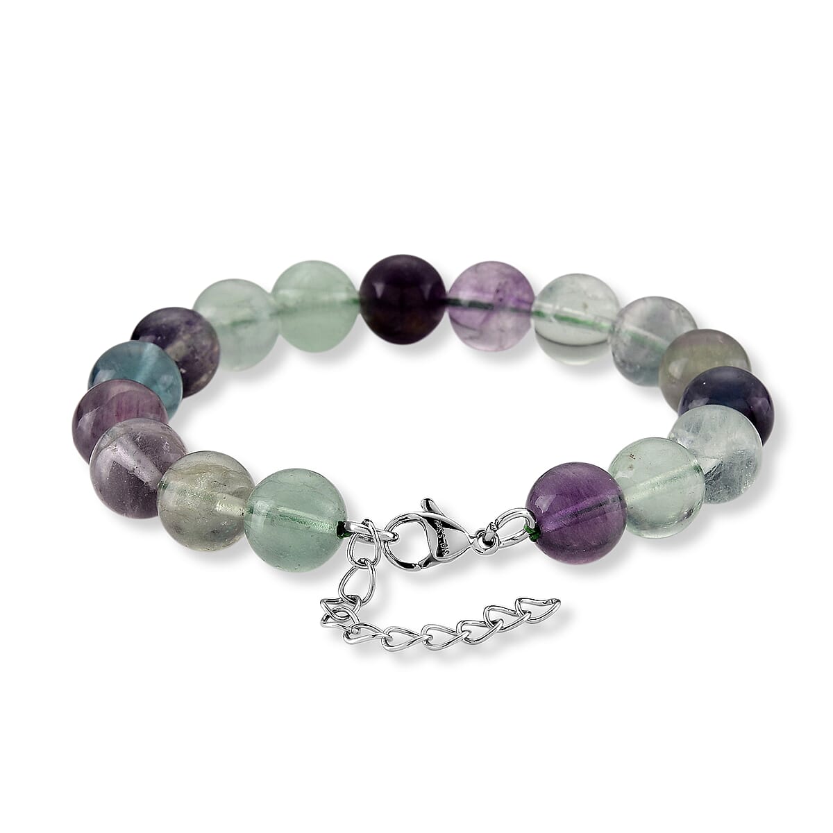 Multi Fluorite 150.00 ctw Beaded Bracelet in Stainless Steel (7.5-9.0In) image number 2