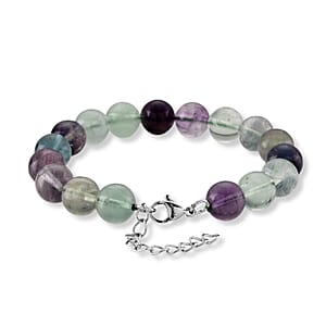 Multi Fluorite 150.00 ctw Beaded Bracelet in Stainless Steel (7.5-9.0In)