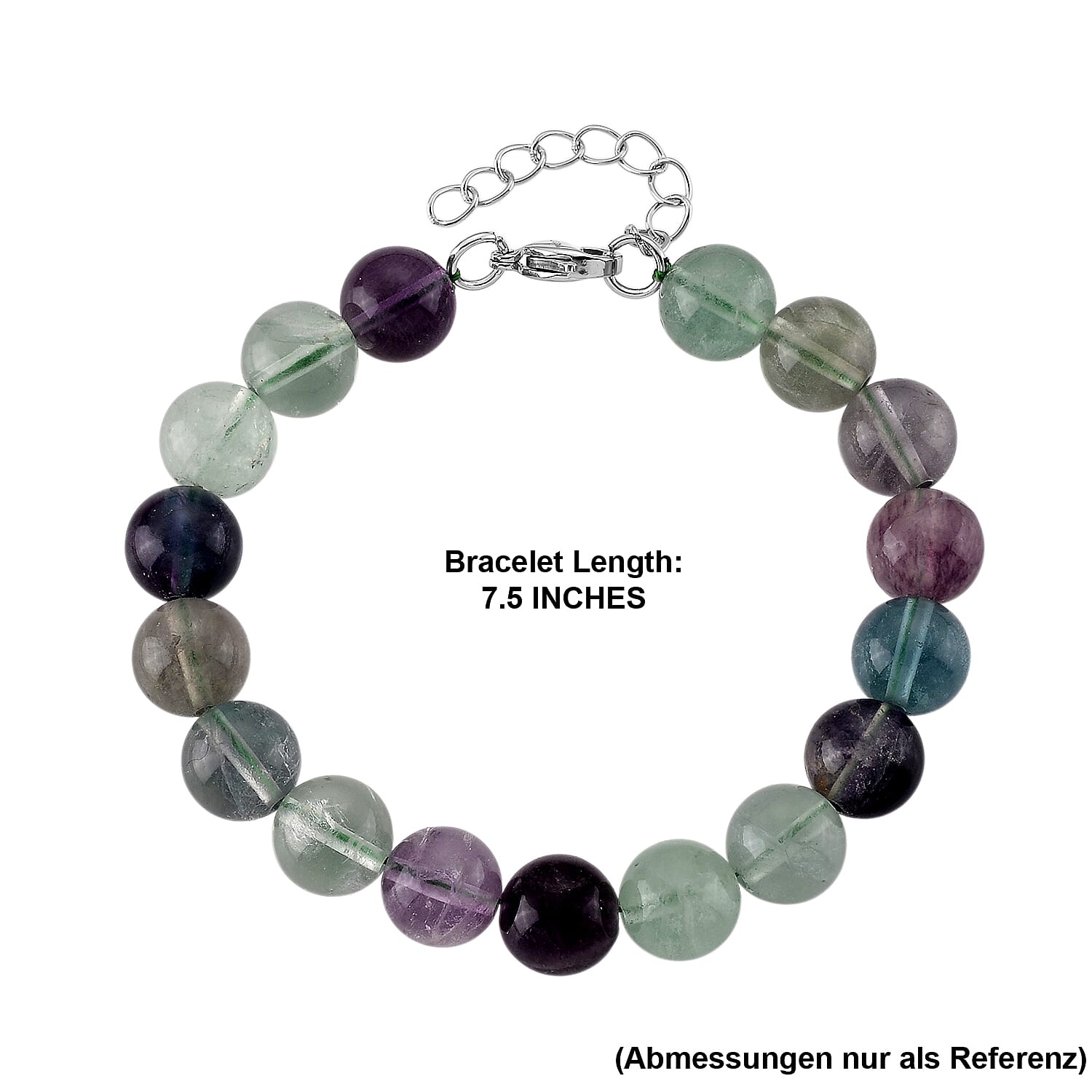 Multi Fluorite 150.00 ctw Beaded Bracelet in Stainless Steel (7.5-9.0In)