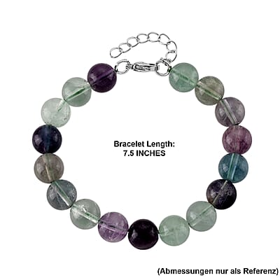 Multi Fluorite 150.00 ctw Beaded Bracelet in Stainless Steel (7.5-9.0In)