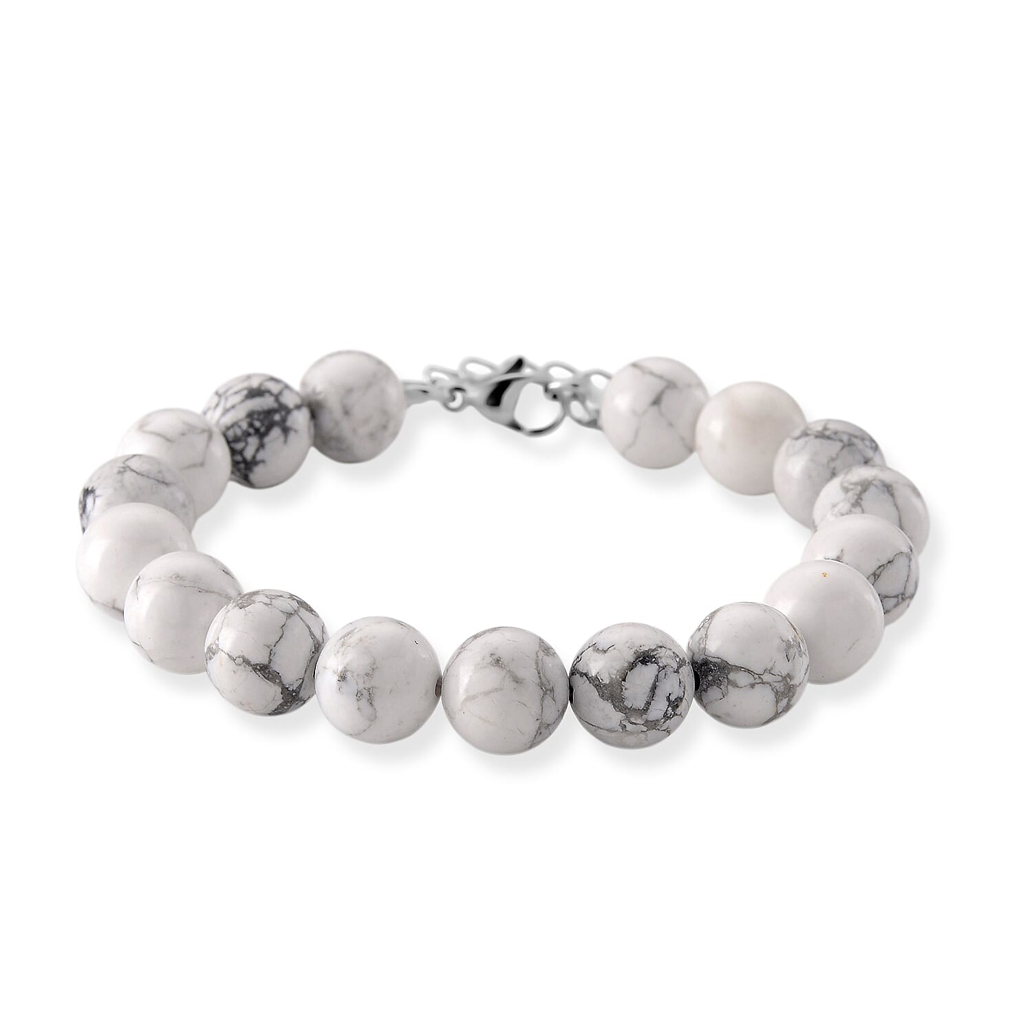 White Howlite 135.00 ctw Beaded Bracelet in Stainless Steel (7.5-9.0In)