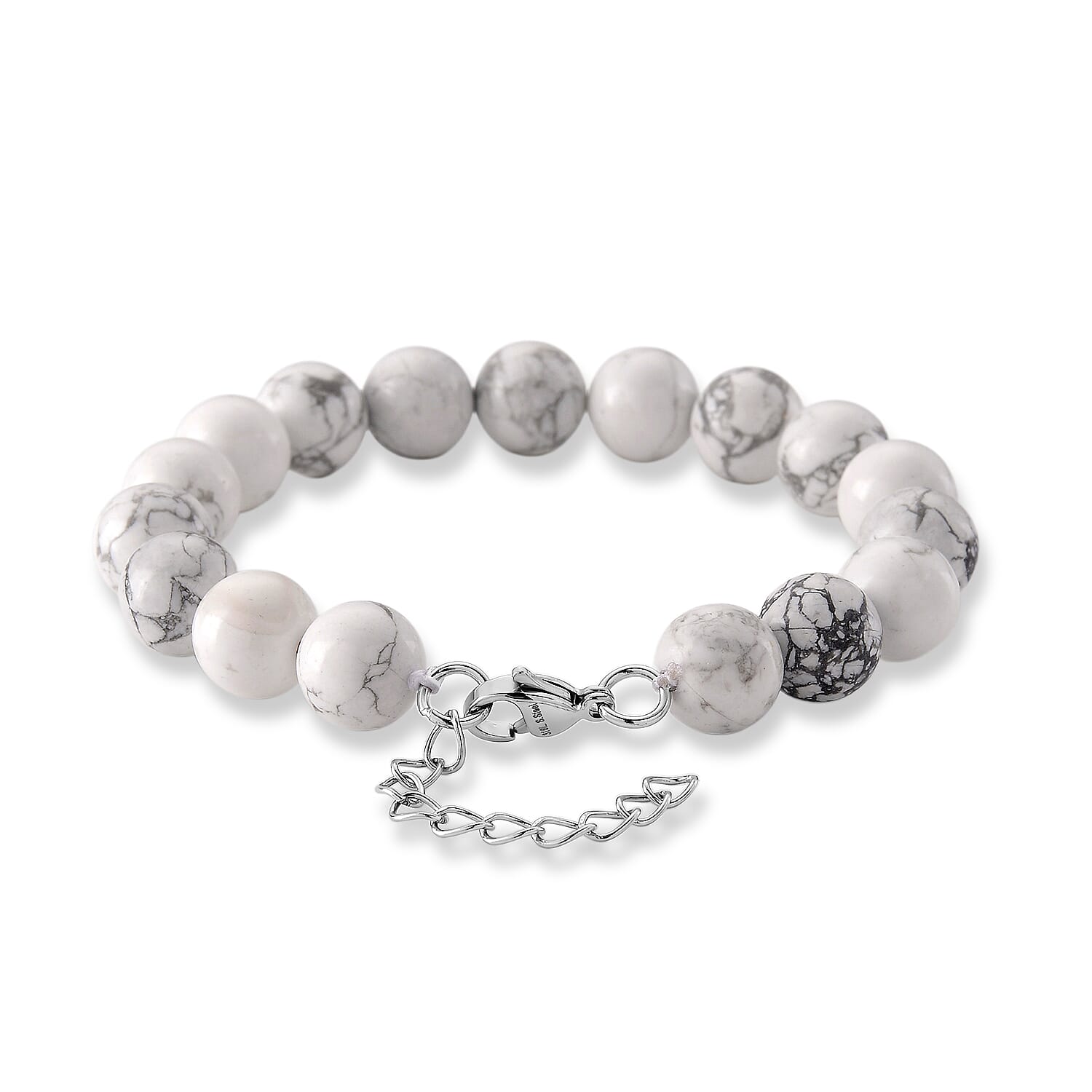 White Howlite 135.00 ctw Beaded Bracelet in Stainless Steel (7.5-9.0In)