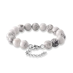 White Howlite 135.00 ctw Beaded Bracelet in Stainless Steel (7.5-9.0In)