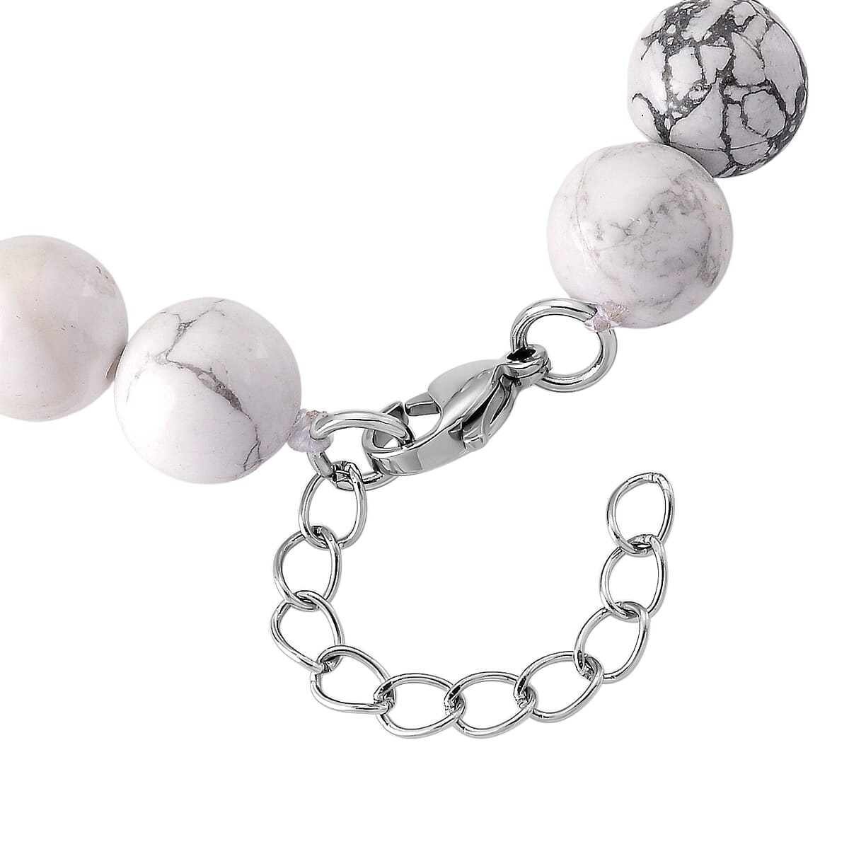 White Howlite 135.00 ctw Beaded Bracelet in Stainless Steel (7.5-9.0In) image number 3