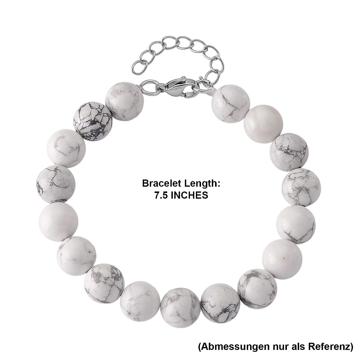 White Howlite 135.00 ctw Beaded Bracelet in Stainless Steel (7.5-9.0In) image number 4