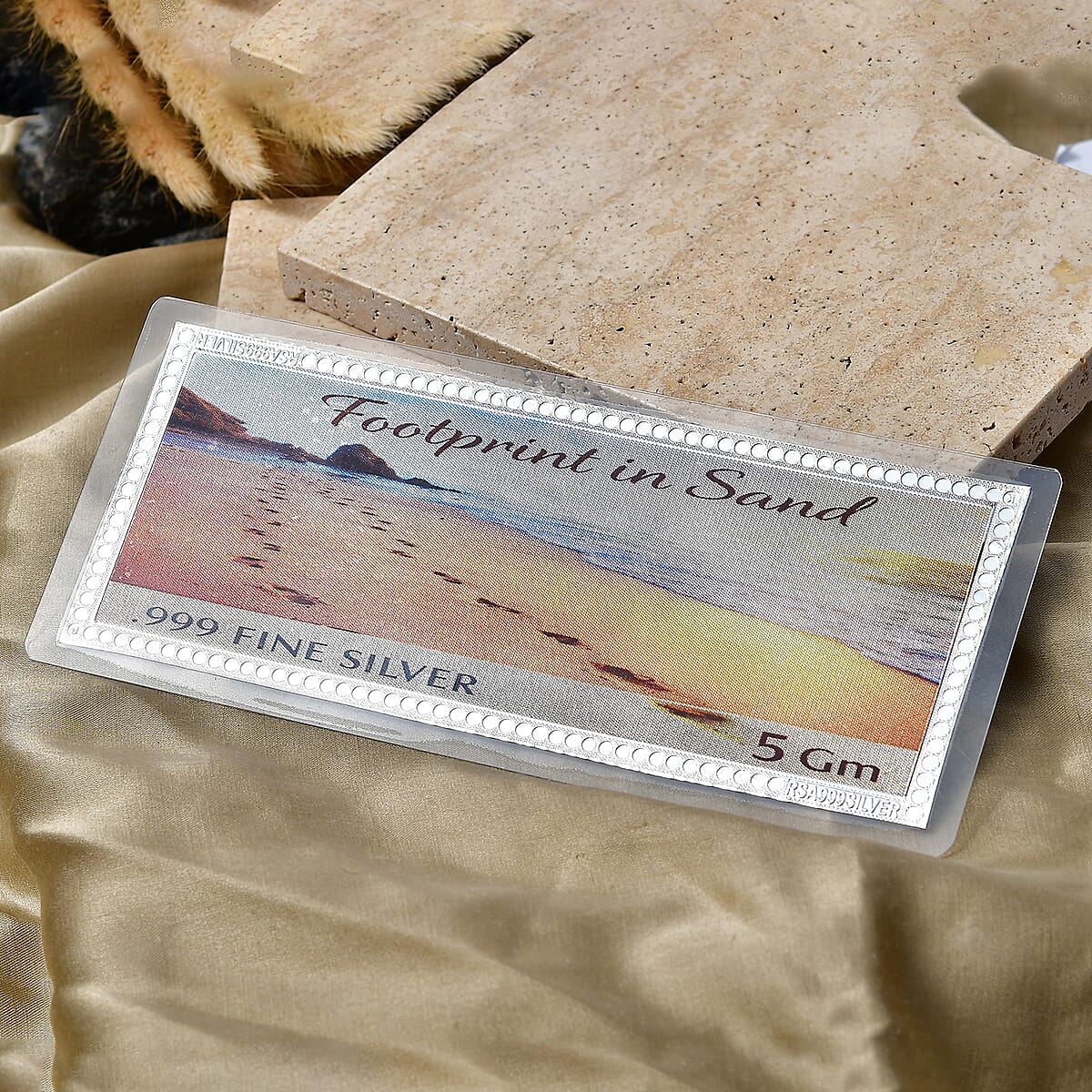 999 Fine Silver Footprint in Sand Embossed Bar 5 Grams image number 1