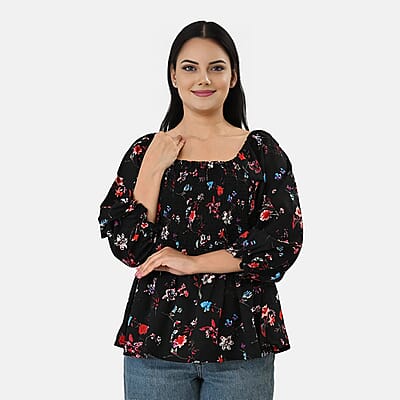 La Marey Black Smocked Peplum Top - One Size Missy