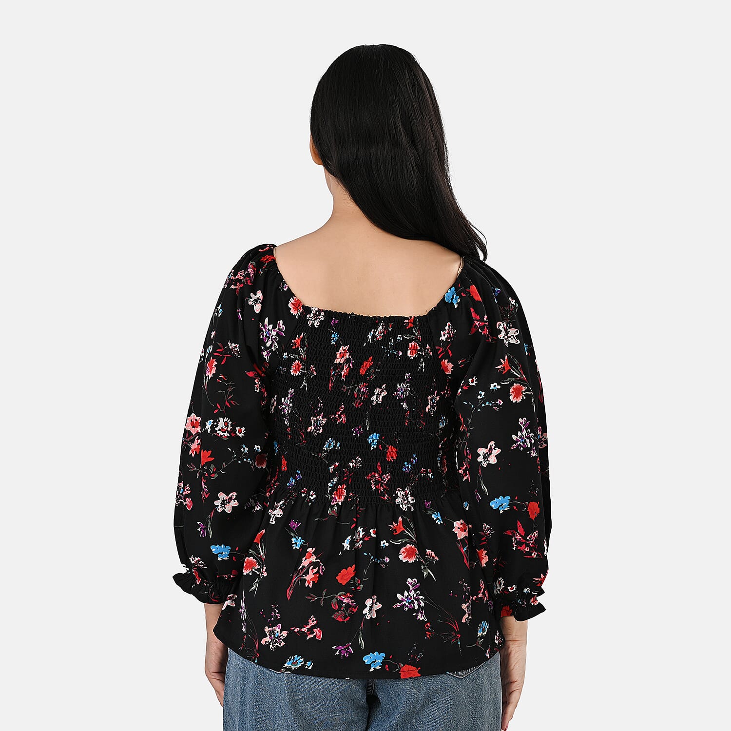 La Marey Black Smocked Peplum Top - One Size Missy