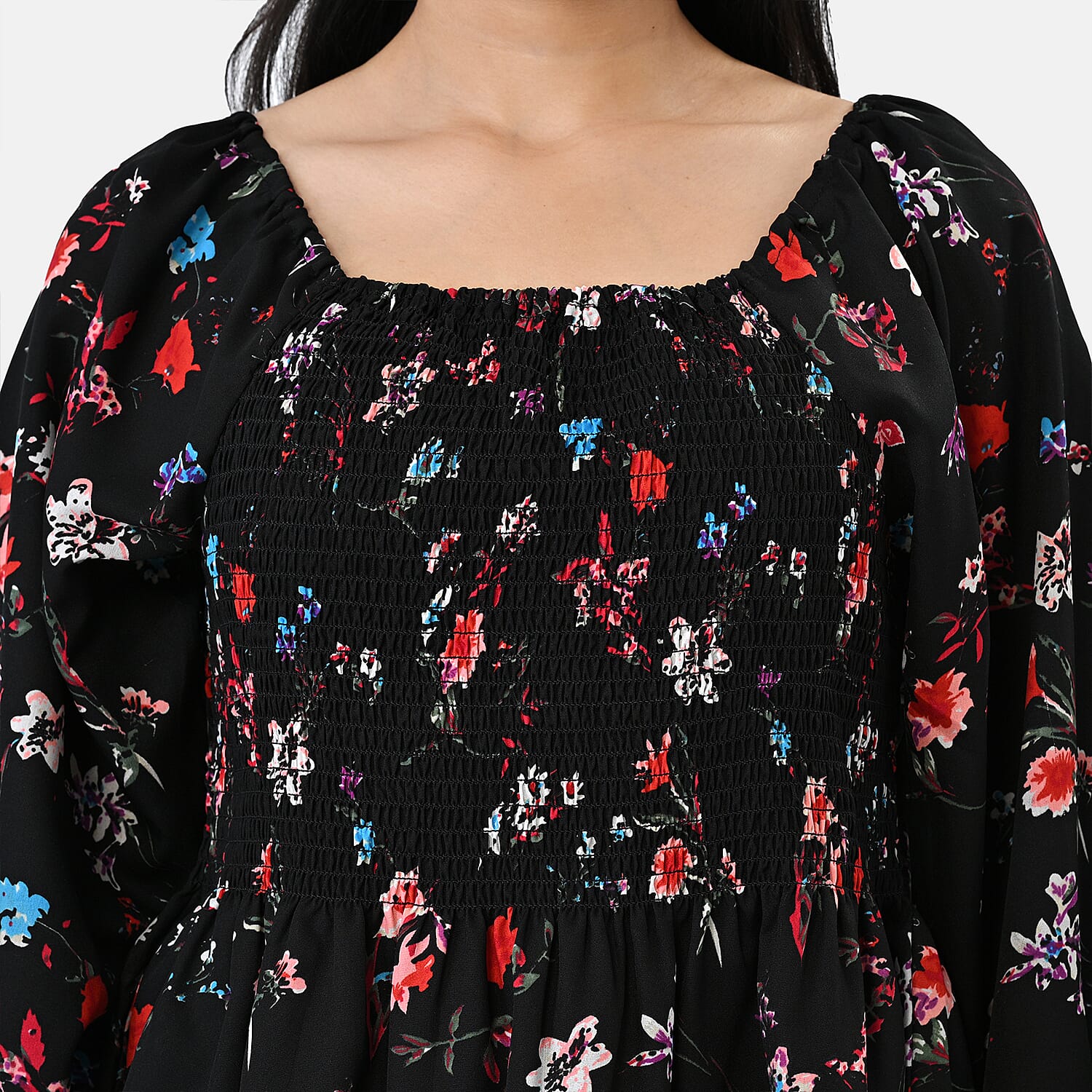 La Marey Black Smocked Peplum Top - One Size Missy