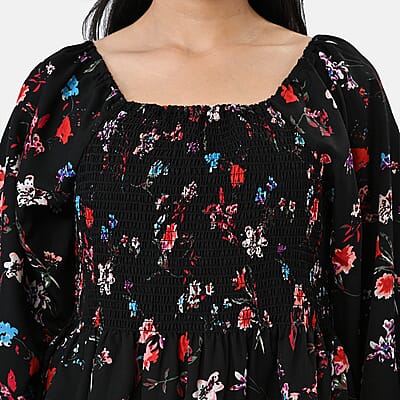 La Marey Black Smocked Peplum Top - One Size Missy