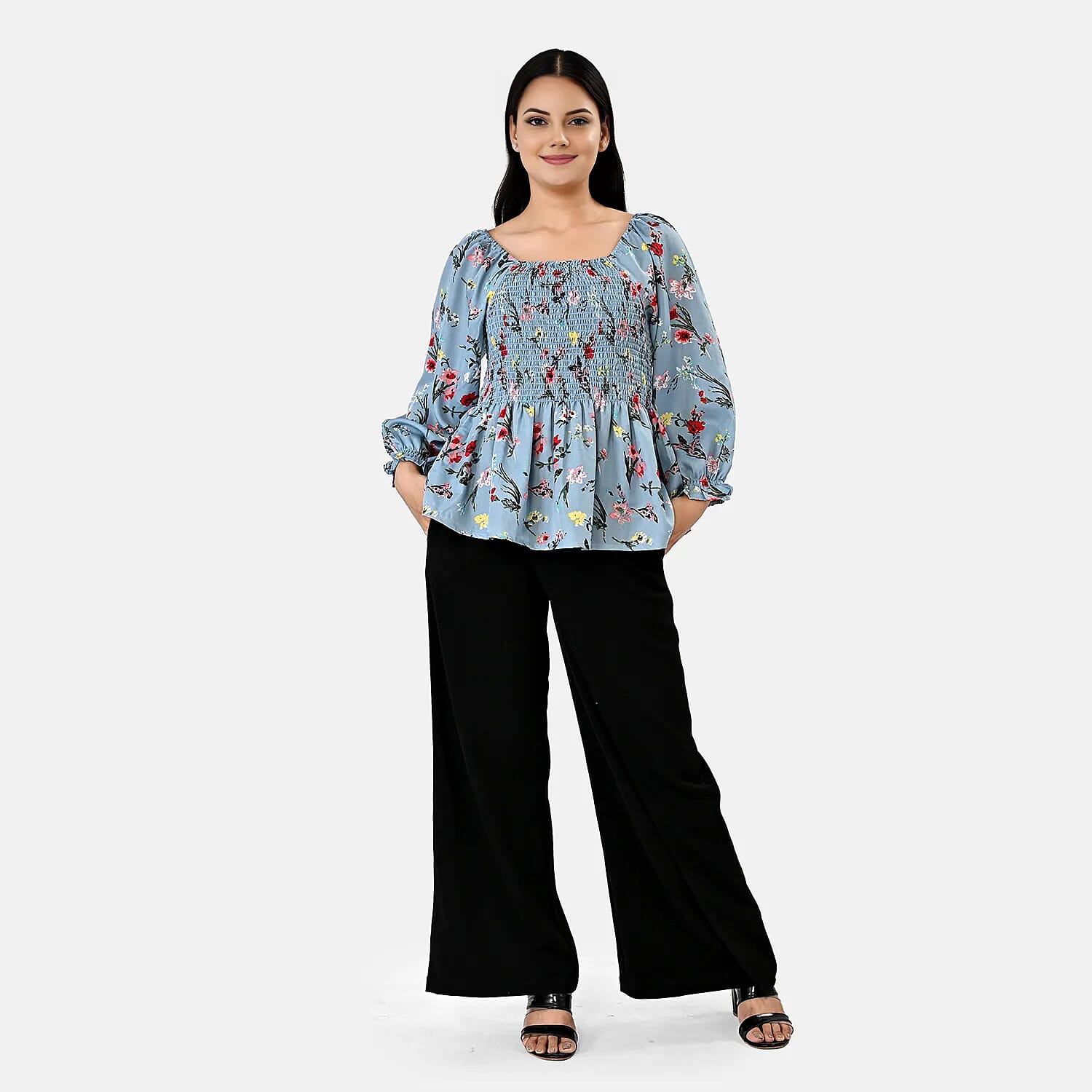La Marey Light Blue Smocked Peplum Top - One Size Plus