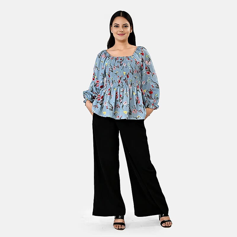La Marey Light Blue Smocked Peplum Top - One Size Plus