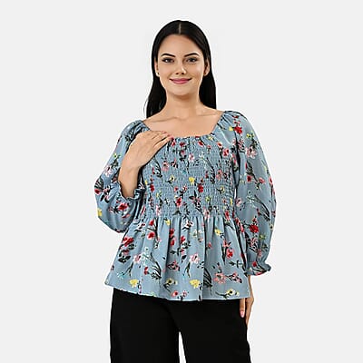 La Marey Light Blue Smocked Peplum Top - One Size Plus