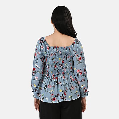 La Marey Light Blue Smocked Peplum Top - One Size Plus