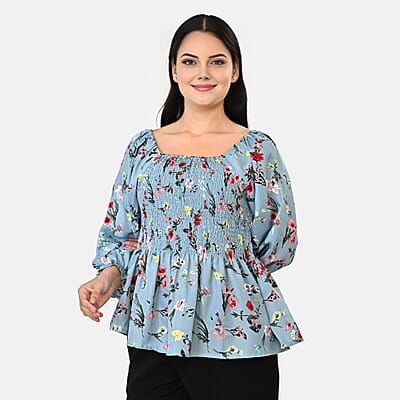 La Marey Light Blue Smocked Peplum Top - One Size Plus