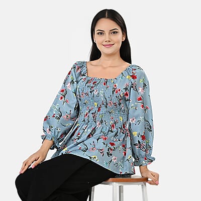 La Marey Light Blue Smocked Peplum Top - One Size Plus