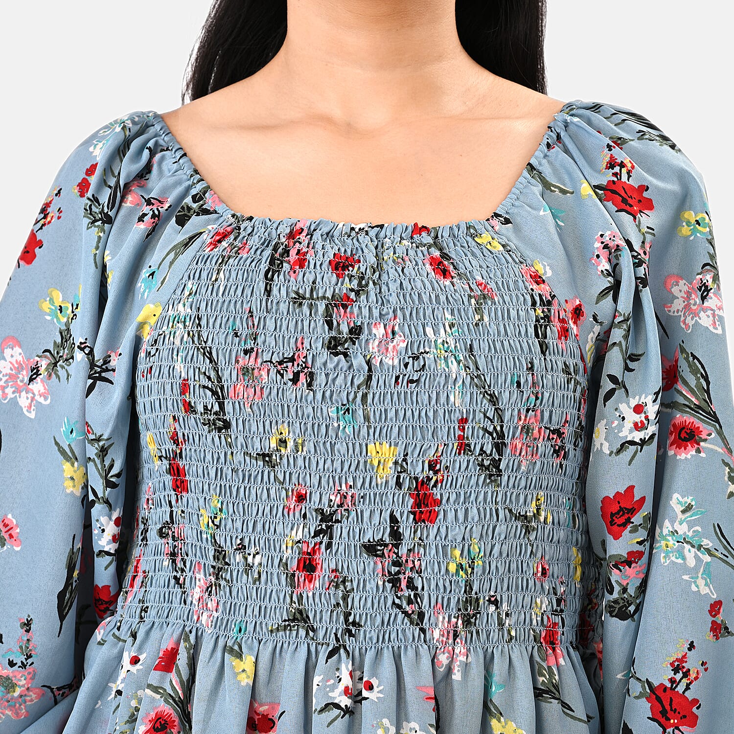 La Marey Light Blue Smocked Peplum Top - One Size Plus