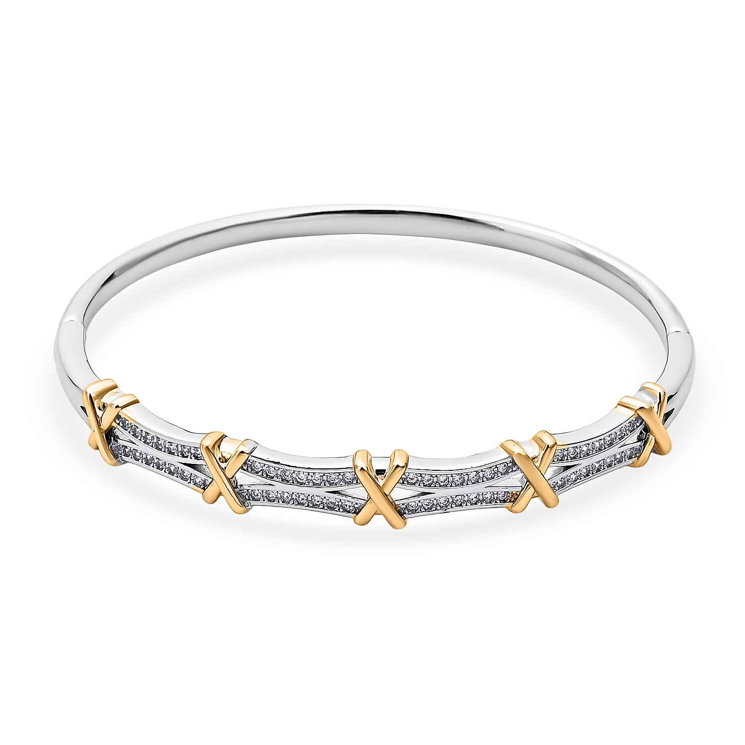 Simulated Diamond Bangle Bracelet in Dualtone (7.00 In)
