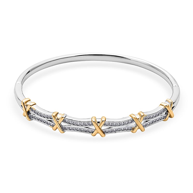 Simulated Diamond Bangle Bracelet in Dualtone (7.00 In)