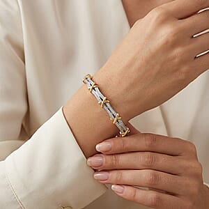 Simulated Diamond Bangle Bracelet in Dualtone (7.00 In)