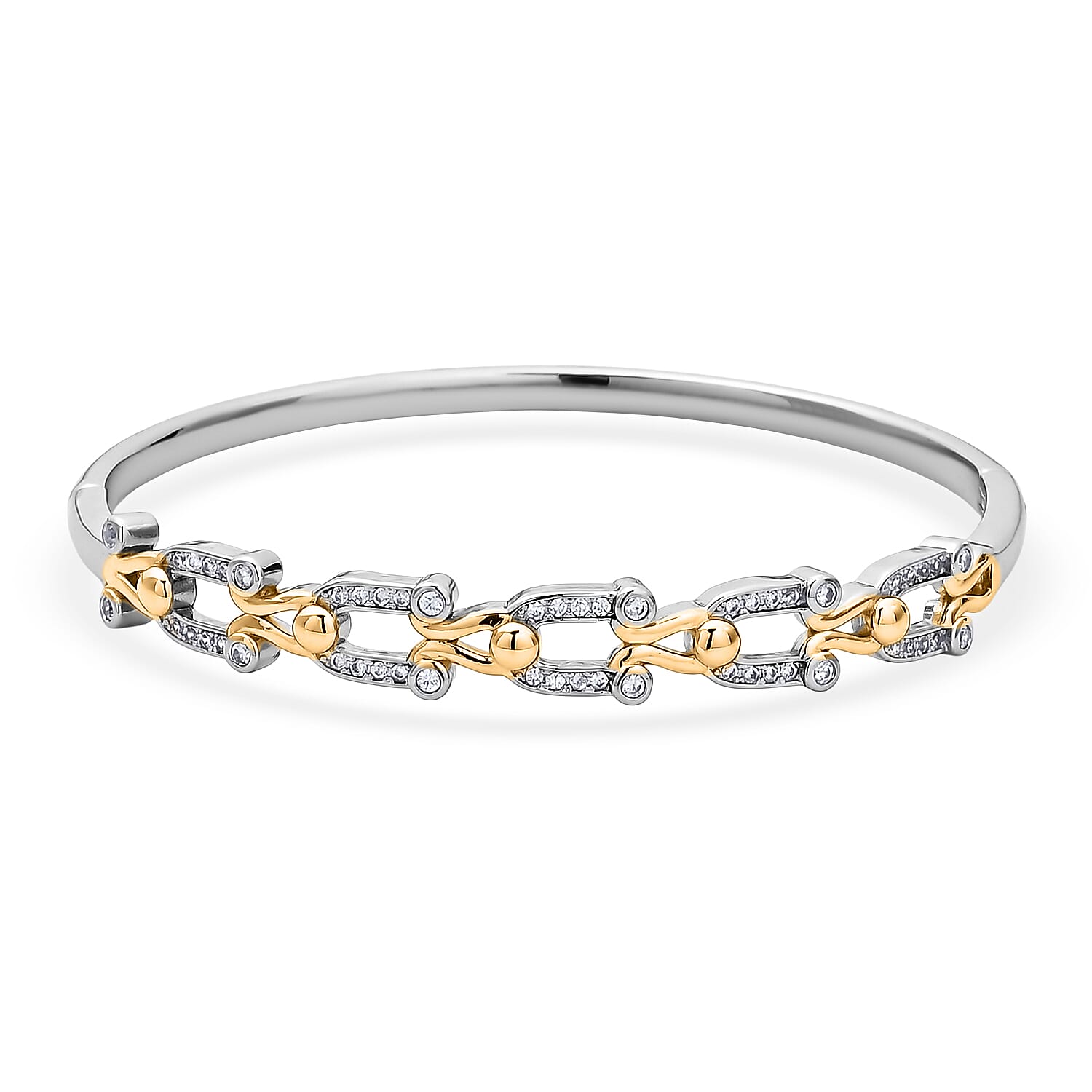 Simulated Diamond Bangle Bracelet in Dualtone (7.00 In) 1.50 ctw