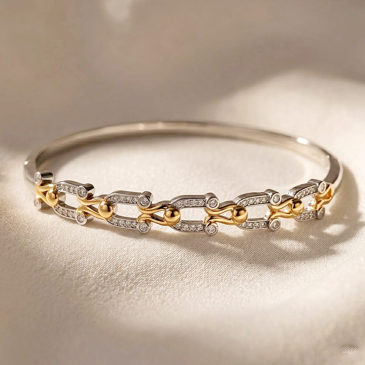 Simulated Diamond Bangle Bracelet in Dualtone (7.00 In) 1.50 ctw image number 1