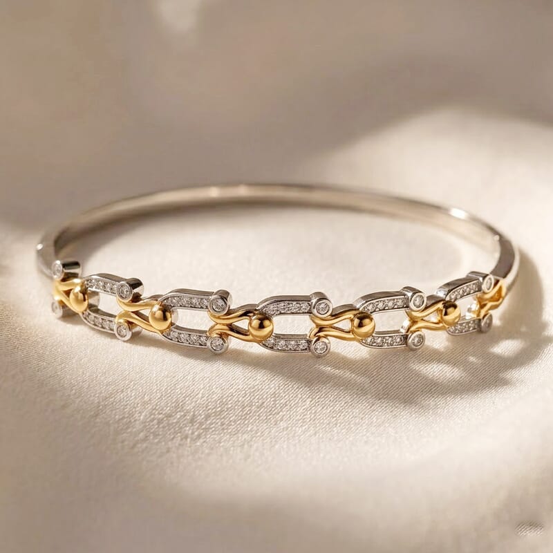 Simulated Diamond Bangle Bracelet in Dualtone (7.00 In) 1.50 ctw