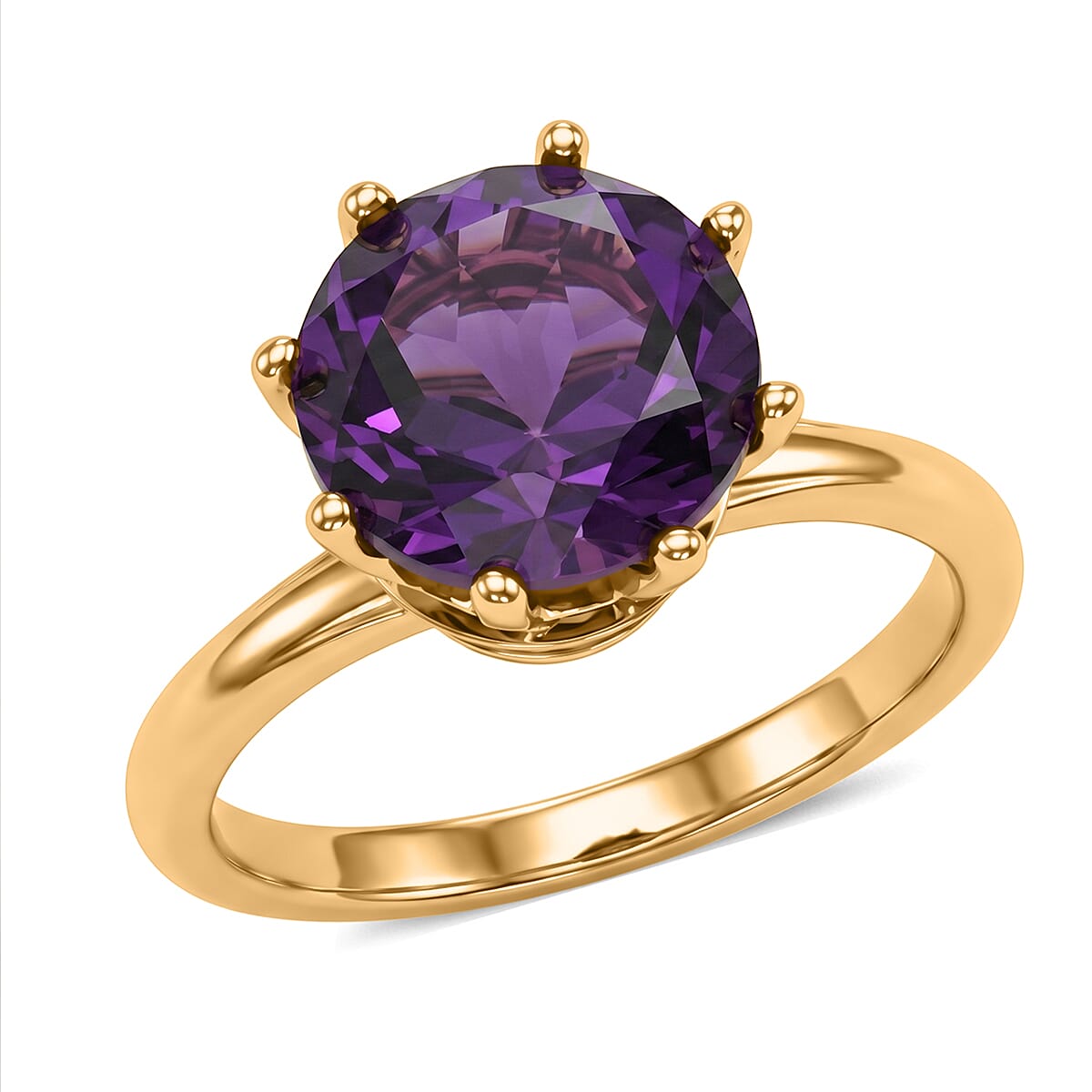 D'Joy Premium Moroccan Amethyst 3.60 ctw Royal Crown Ring in 18K Vermeil Yellow Gold Over Sterling Silver (Size 8.0)