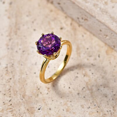 D'Joy Premium Moroccan Amethyst 3.60 ctw Royal Crown Ring in 18K Vermeil Yellow Gold Over Sterling Silver (Size 5.0)