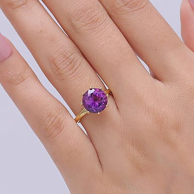 D'Joy Premium Moroccan Amethyst 3.60 ctw Royal Crown Ring in 18K Vermeil Yellow Gold Over Sterling Silver (Size 5.0)