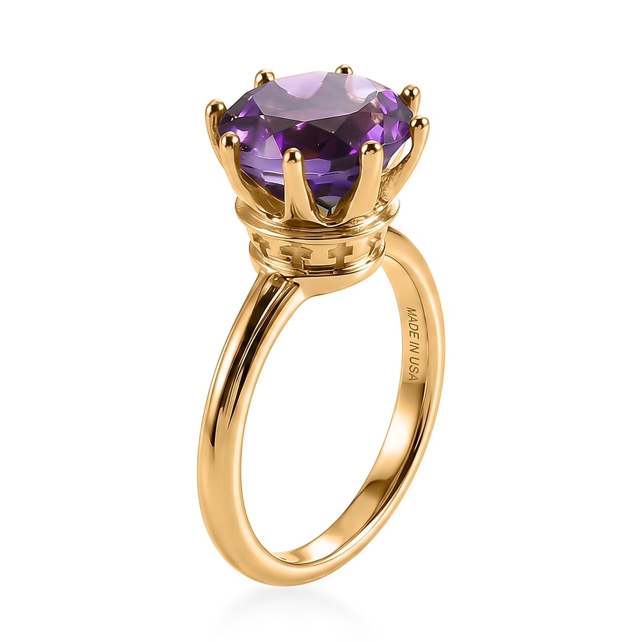 D'Joy Premium Moroccan Amethyst 3.60 ctw Royal Crown Ring in 18K Vermeil Yellow Gold Over Sterling Silver (Size 5.0)