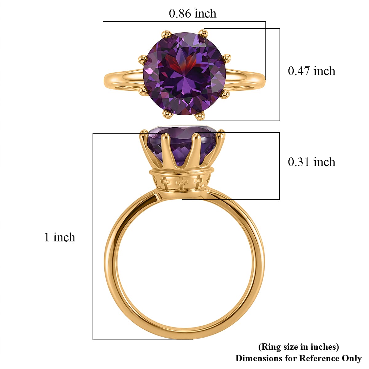D'Joy Premium Moroccan Amethyst 3.60 ctw Royal Crown Ring in 18K Vermeil Yellow Gold Over Sterling Silver (Size 5.0)