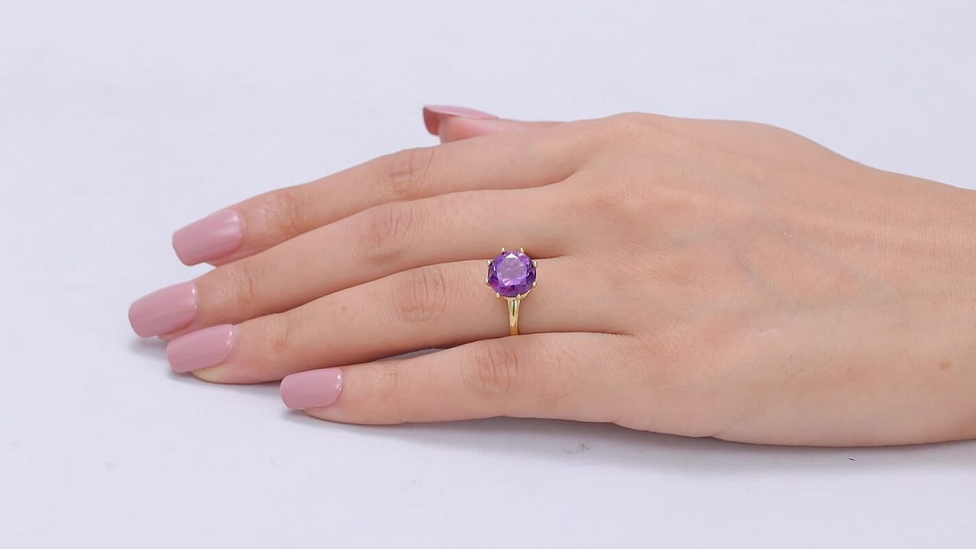 D'Joy Premium Moroccan Amethyst 3.60 ctw Royal Crown Ring in 18K Vermeil Yellow Gold Over Sterling Silver (Size 8.0)