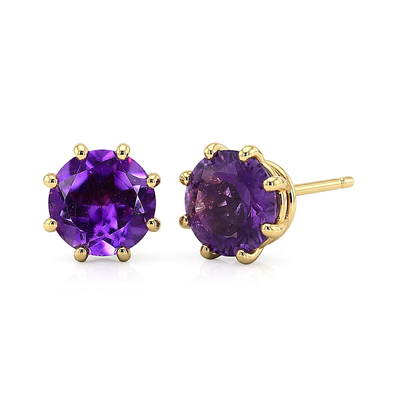 D'Joy Premium Moroccan Amethyst 1.30 ctw Royal Crown Earrings in 18K Vermeil Yellow Gold Over Sterling Silver