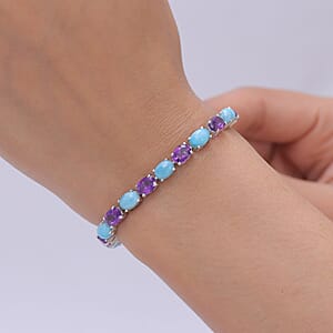 D'Joy Premium Moroccan Amethyst and AAA Larimar 16.20 ctw Royal Mosaic Bracelet in Rhodium Over Sterling Silver (6.50 In)