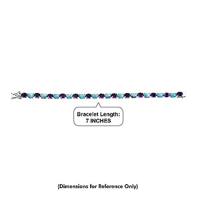 D'Joy Premium Moroccan Amethyst and AAA Larimar 16.20 ctw Royal Mosaic Bracelet in Rhodium Over Sterling Silver (6.50 In)