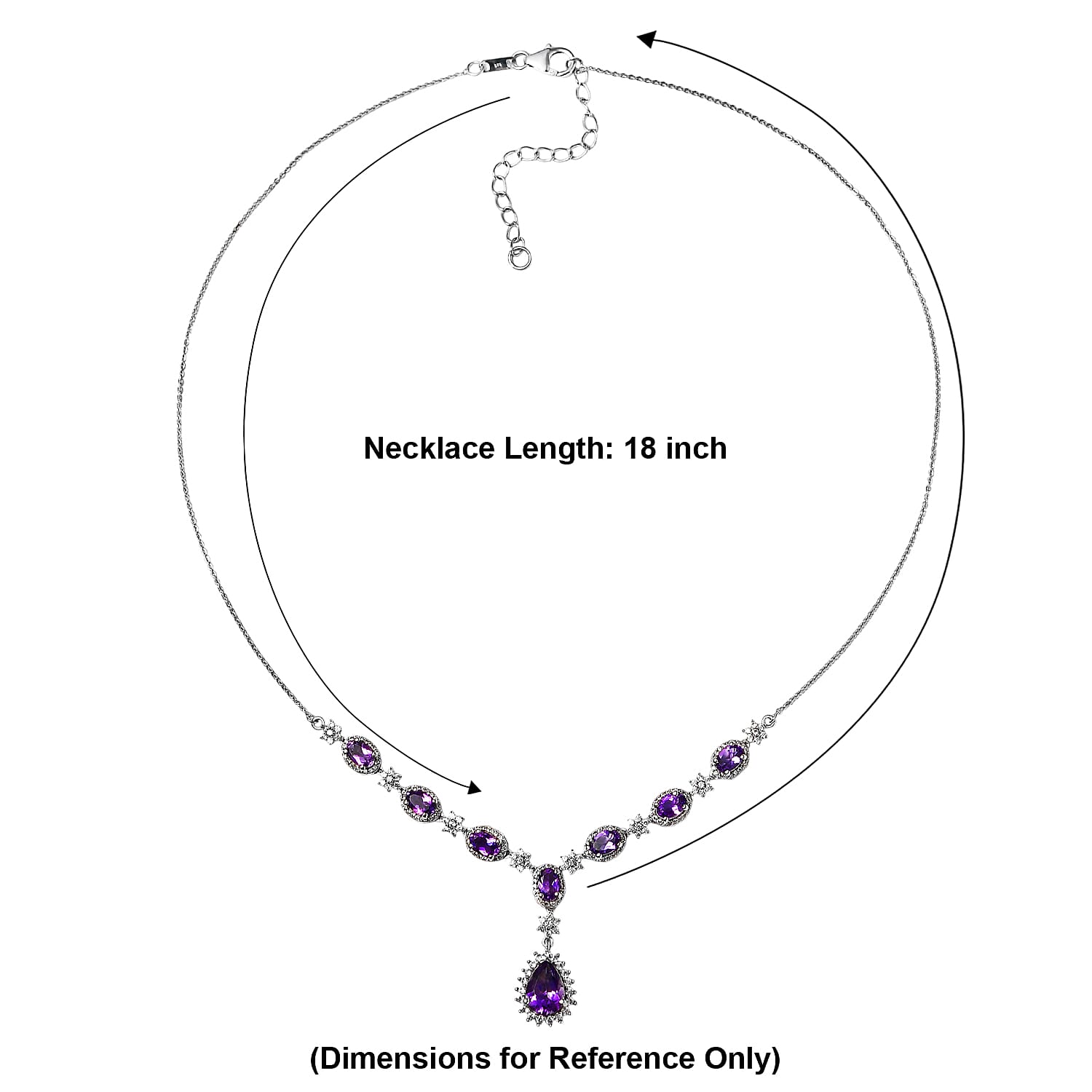 D'Joy AAA Moroccan Amethyst and White Zircon 6.50 ctw Regal Halo Neckalce in Rhodium Over Sterling Silver (18 Inches)